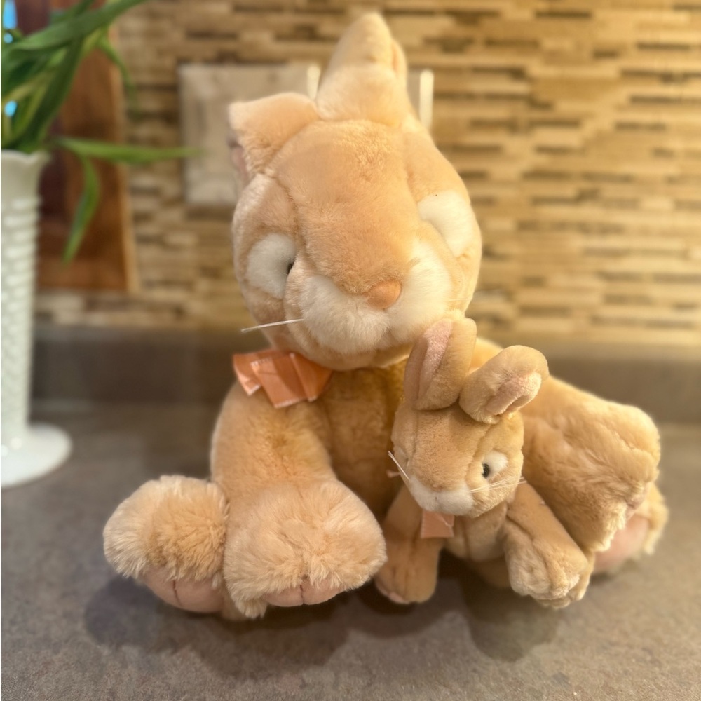 Russ Berrie APRICOT Bunny Rabbit & Baby Plush Stuffed Animal So Soft Easter 16”